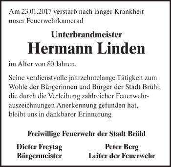 Anzeige von Hermann Linden von  Schlossbote/Werbekurier 