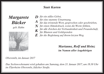 Anzeige von Margarete Bücker von  Werbepost 