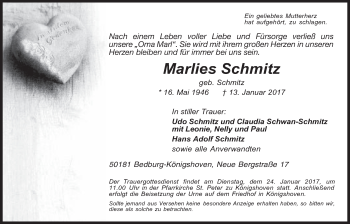 Anzeige von Marlies Schmitz von  Werbepost 