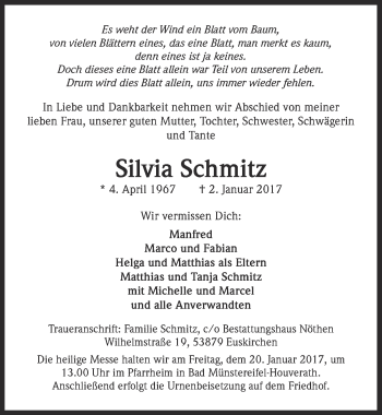 Anzeige von Silvia Schmitz von  Blickpunkt Euskirchen 