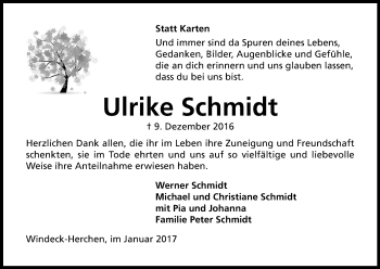Anzeige von Ulrike Schmidt von Kölner Stadt-Anzeiger / Kölnische Rundschau / Express