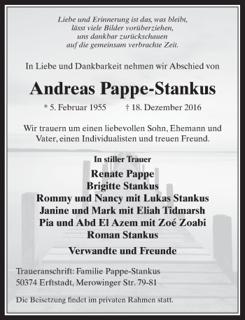 Anzeige von Andreas Pappe-Stankus von  Werbepost 