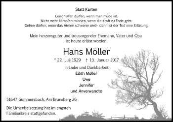 Anzeige von Hans Möller von Kölner Stadt-Anzeiger / Kölnische Rundschau / Express