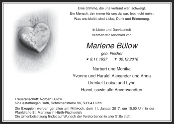 Anzeige von Marlene Bülow von  Wochenende 