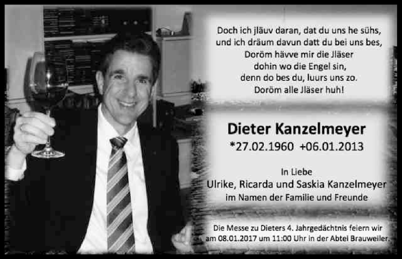  Traueranzeige für Dieter Kanzelmeyer vom 04.01.2017 aus Kölner Stadt-Anzeiger / Kölnische Rundschau / Express