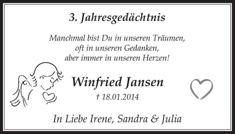  Traueranzeige für Winfried Jansen vom 18.07.2023 aus  Werbepost 