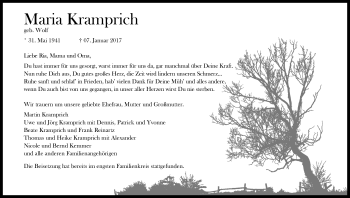 Anzeige von Maria Kramprich von Kölner Stadt-Anzeiger / Kölnische Rundschau / Express