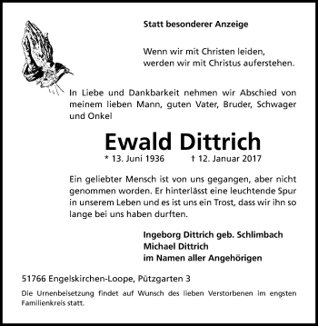 Anzeige von Ewald Dittrich von Kölner Stadt-Anzeiger / Kölnische Rundschau / Express