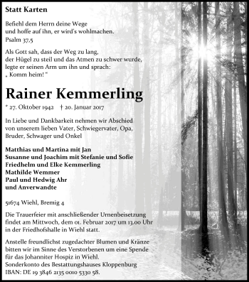 Anzeige von Rainer Kemmerling von Kölner Stadt-Anzeiger / Kölnische Rundschau / Express