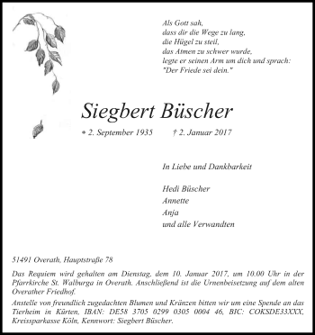 Anzeige von Siegbert Büscher von Kölner Stadt-Anzeiger / Kölnische Rundschau / Express