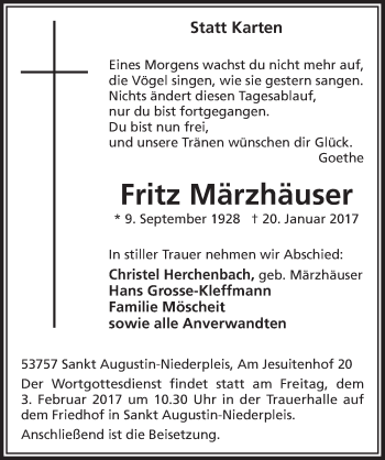 Anzeige von Fritz Märzhäuser von  Extra Blatt 