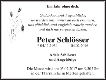 Anzeige von Peter Schlösser von  Schlossbote/Werbekurier 
