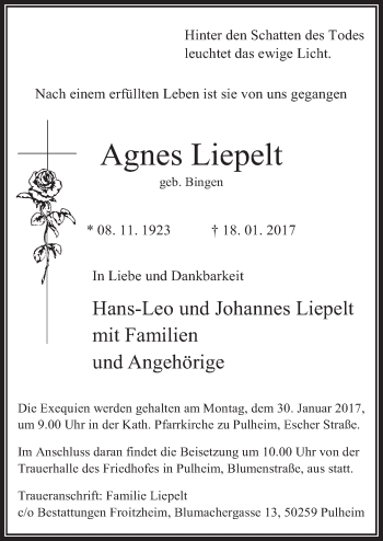 Anzeige von Agnes Liepelt von  Wochenende 