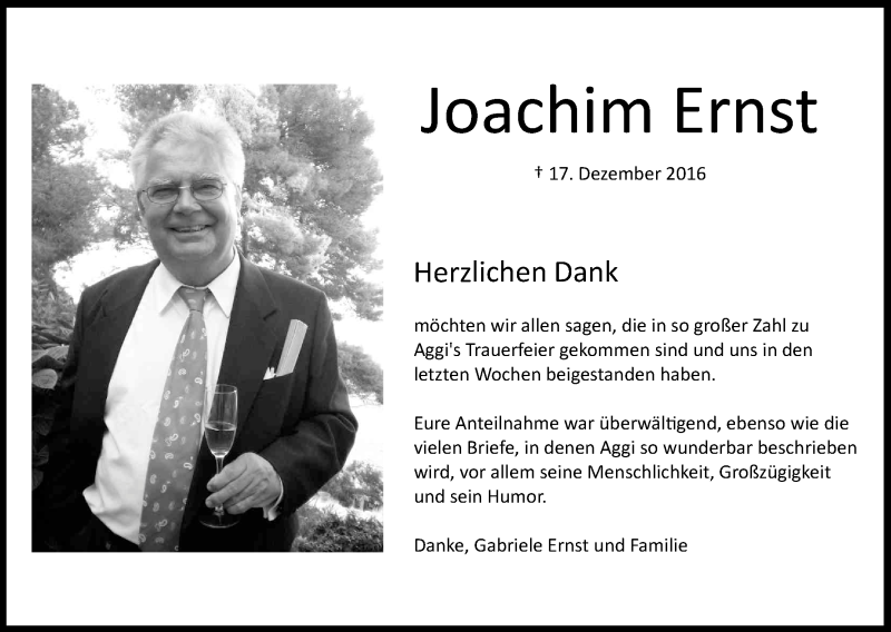  Traueranzeige für Joachim Ernst vom 07.01.2017 aus Kölner Stadt-Anzeiger / Kölnische Rundschau / Express