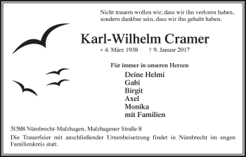 Anzeige von Karl-Wilhelm Cramer von  Lokalanzeiger 
