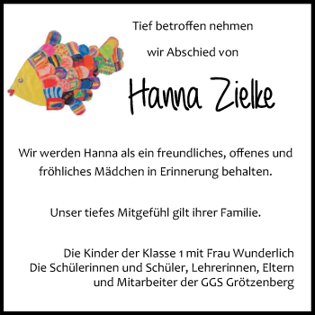 Anzeige von Hanna Zielke von Kölner Stadt-Anzeiger / Kölnische Rundschau / Express
