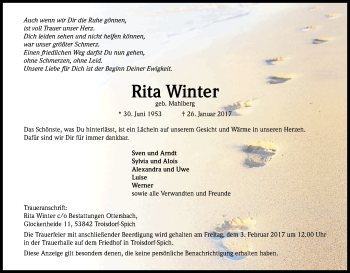 Anzeige von Rita Winter von Kölner Stadt-Anzeiger / Kölnische Rundschau / Express