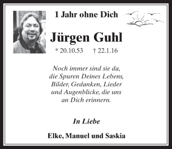 Anzeige von Jürgen Guhl von  Sonntags-Post 