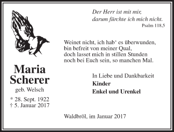 Anzeige von Maria Scherer von  Lokalanzeiger 