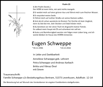 Anzeige von Eugen Schweppe von Kölner Stadt-Anzeiger / Kölnische Rundschau / Express