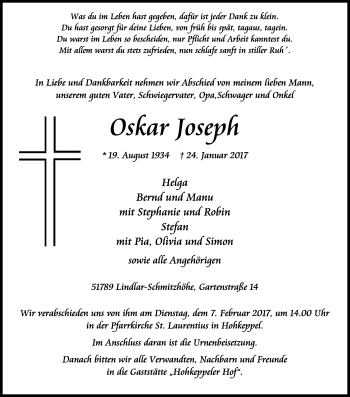 Anzeige von Oskar Joseph von Kölner Stadt-Anzeiger / Kölnische Rundschau / Express