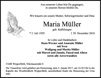 Anzeige von Maria Müller von Kölner Stadt-Anzeiger / Kölnische Rundschau / Express