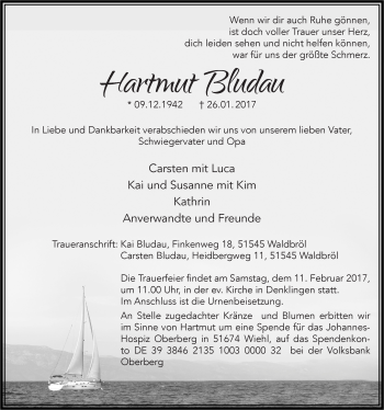 Anzeige von Hartmut Bludau von  Lokalanzeiger 
