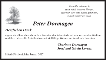 Anzeige von Peter Dormagen von  Wochenende 