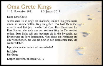Anzeige von Grete Kings von Kölner Stadt-Anzeiger / Kölnische Rundschau / Express