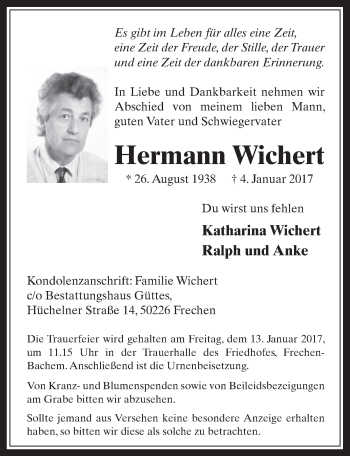 Anzeige von Hermann Wichert von  Wochenende 
