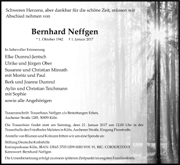 Anzeige von Bernhard Neffgen von Kölner Stadt-Anzeiger / Kölnische Rundschau / Express