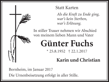 Anzeige von Günter Fuchs von  Schlossbote/Werbekurier 