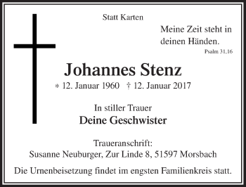 Anzeige von Johannes Stenz von  Lokalanzeiger 