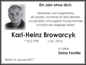 Anzeige von Karl-Heinz Browarczyk von  Schlossbote/Werbekurier 