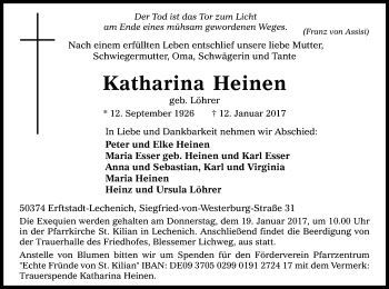 Anzeige von Katharina Heinen von Kölner Stadt-Anzeiger / Kölnische Rundschau / Express