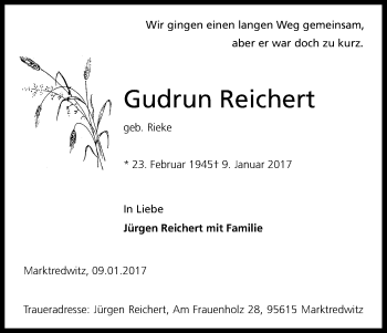 Anzeige von Gudrun Reichert von Kölner Stadt-Anzeiger / Kölnische Rundschau / Express