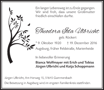 Anzeige von Theodora Ida Ulbricht von  Anzeigen Echo 