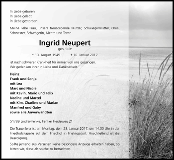 Anzeige von Ingrid Neupert von Kölner Stadt-Anzeiger / Kölnische Rundschau / Express