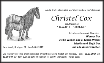 Anzeige von Christel Cox von  Lokalanzeiger 