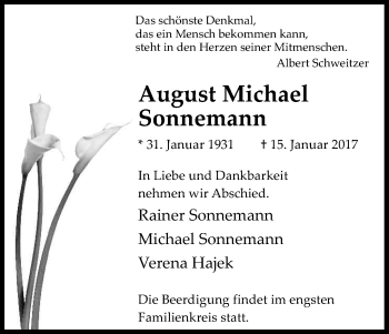 Anzeige von August Michael Sonnemann von Kölner Stadt-Anzeiger / Kölnische Rundschau / Express