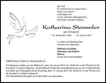 Anzeige von Katharina Stemmler von Kölner Stadt-Anzeiger / Kölnische Rundschau / Express