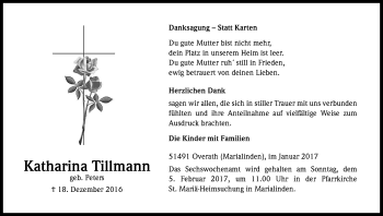 Anzeige von Katharina Tillmann von Kölner Stadt-Anzeiger / Kölnische Rundschau / Express