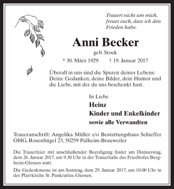 Anzeige von Anni Becker von  Werbepost 