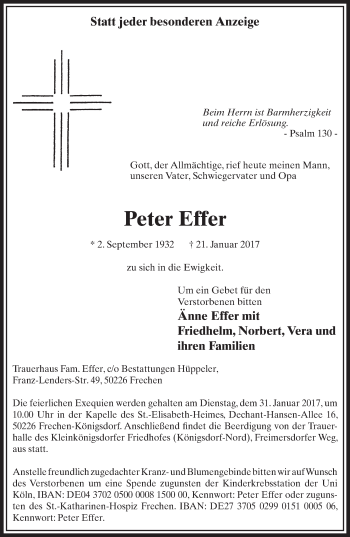 Anzeige von Peter Effer von  Sonntags-Post 
