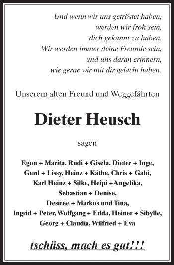 Anzeige von Dieter Heusch von  Wochenende 