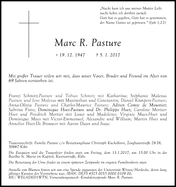 Anzeige von Marc R. Pasture von Kölner Stadt-Anzeiger / Kölnische Rundschau / Express