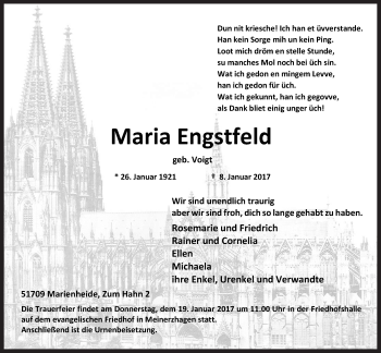 Anzeige von Maria Engstfeld von  Anzeigen Echo 