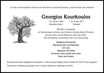 Anzeige von Georgios Kourkoulos von Kölner Stadt-Anzeiger / Kölnische Rundschau / Express