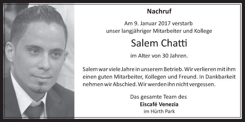  Traueranzeige für Salem Chatti vom 18.01.2017 aus  Wochenende 