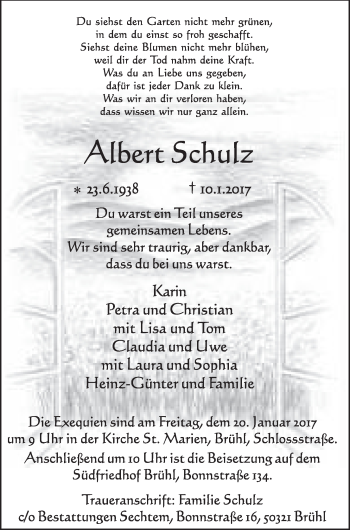 Anzeige von Albert Schulz von  Schlossbote/Werbekurier 